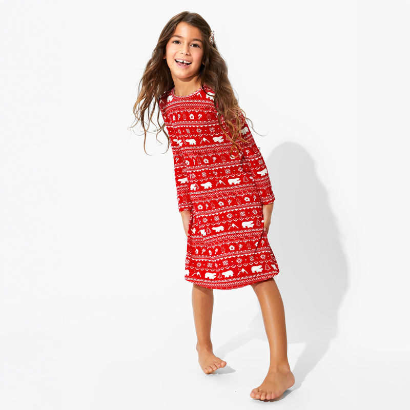 Polar Isle Red Bamboo Girls' Long Sleeve Dress