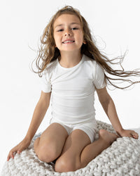 Milk White Bamboo Kids Pajama Short Set