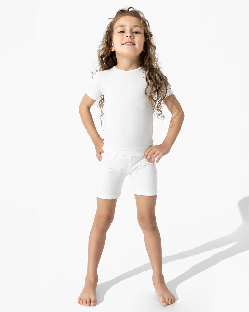 Milk White Bamboo Kids Pajama Short Set