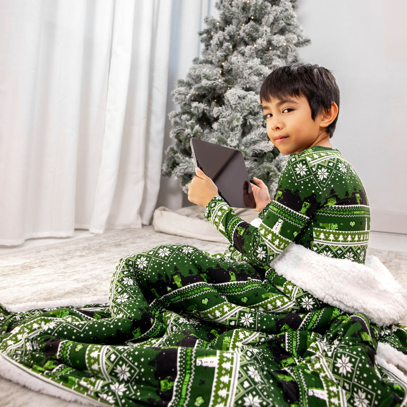 Minecraft Creeper Holiday Bamboo Sherpa Blanket