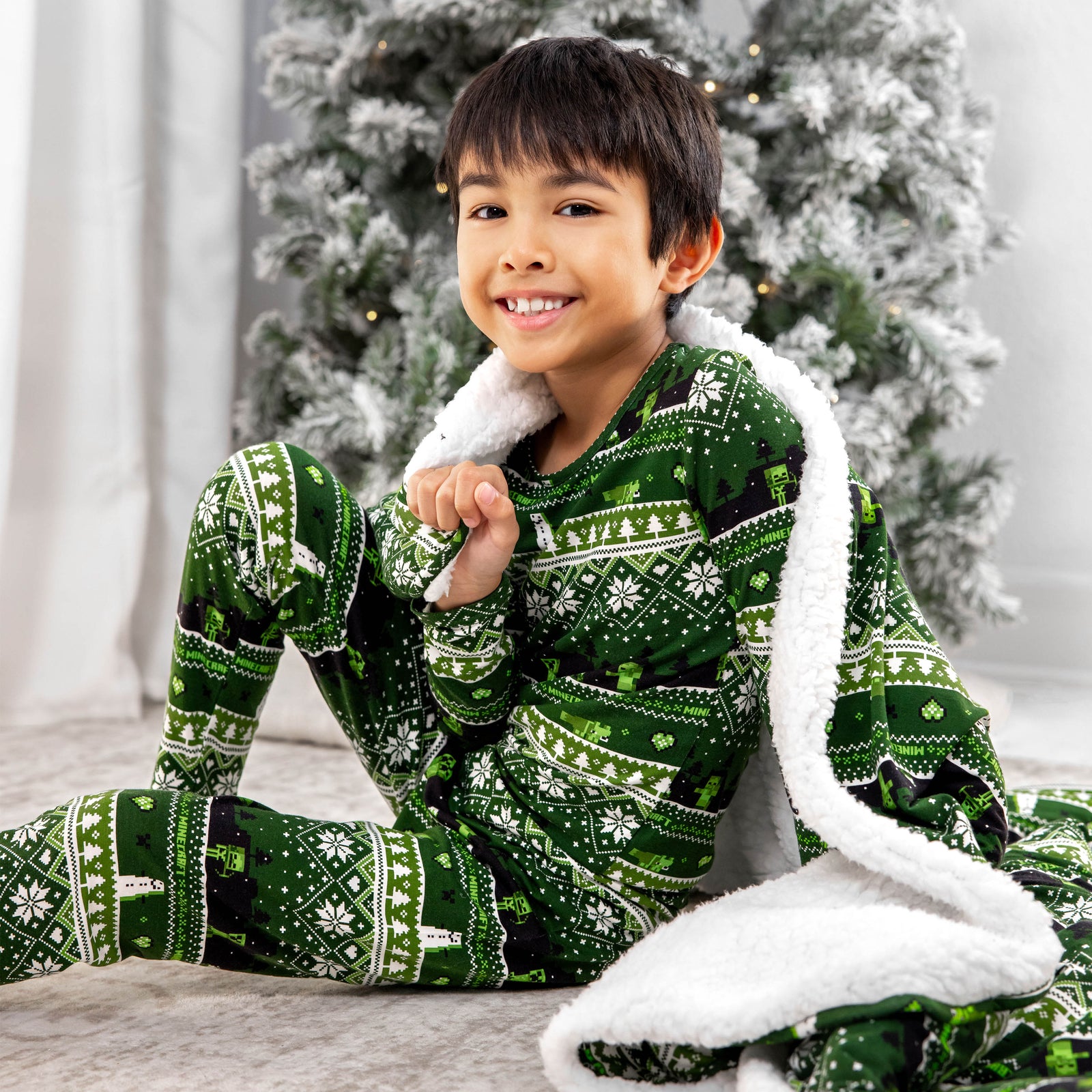 Minecraft Creeper Holiday Bamboo Sherpa Blanket