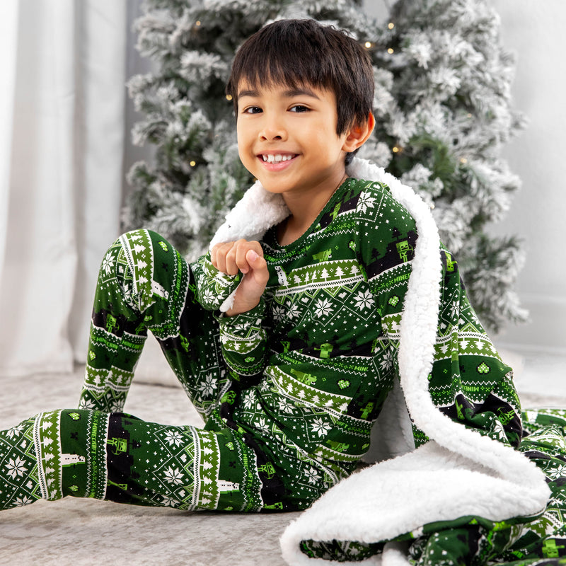 Minecraft Creeper Holiday Bamboo Sherpa Blanket