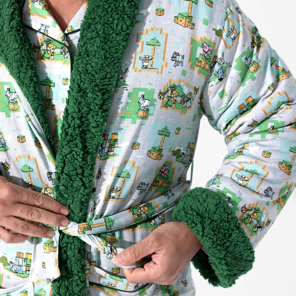 Minecraft Overworld Dreams bamboo Adult Sherpa Bathrobe
