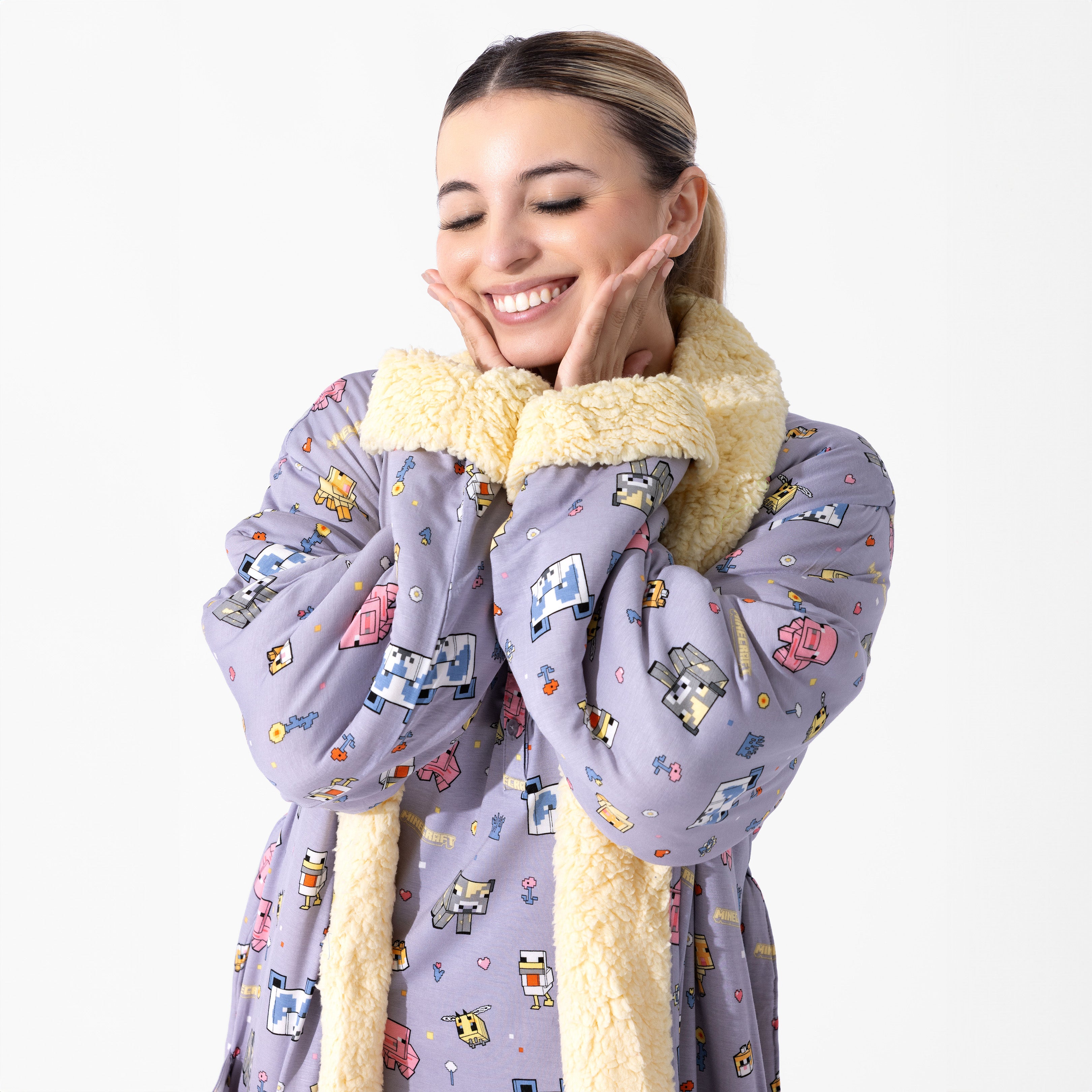 Cozy Up in Minecraft Pixel Pals Bamboo Adult Sherpa Robe
