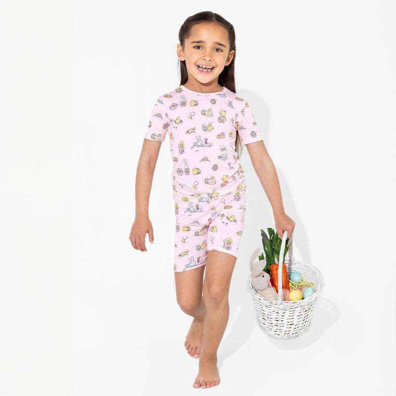 Easter Bunny Pink Bamboo Kids Pajama Short Set