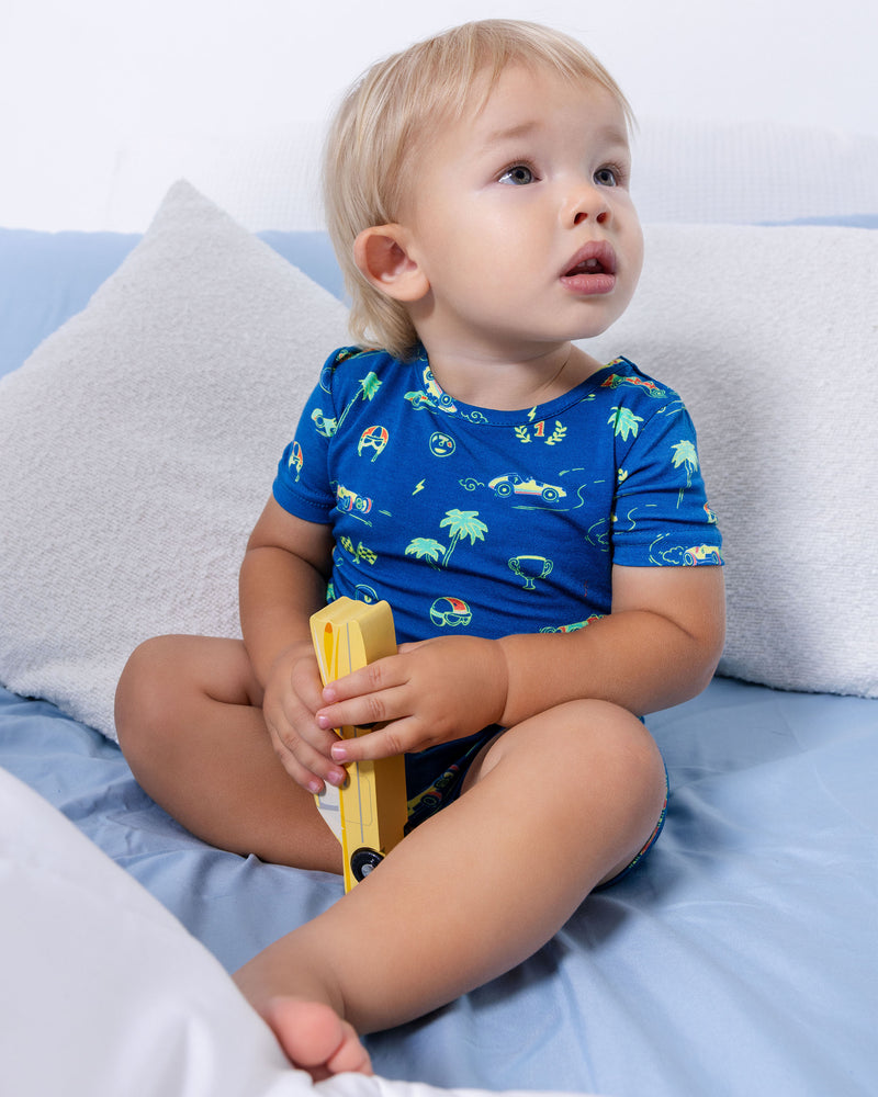Monaco Blue Bamboo Kids Pajama Short Set