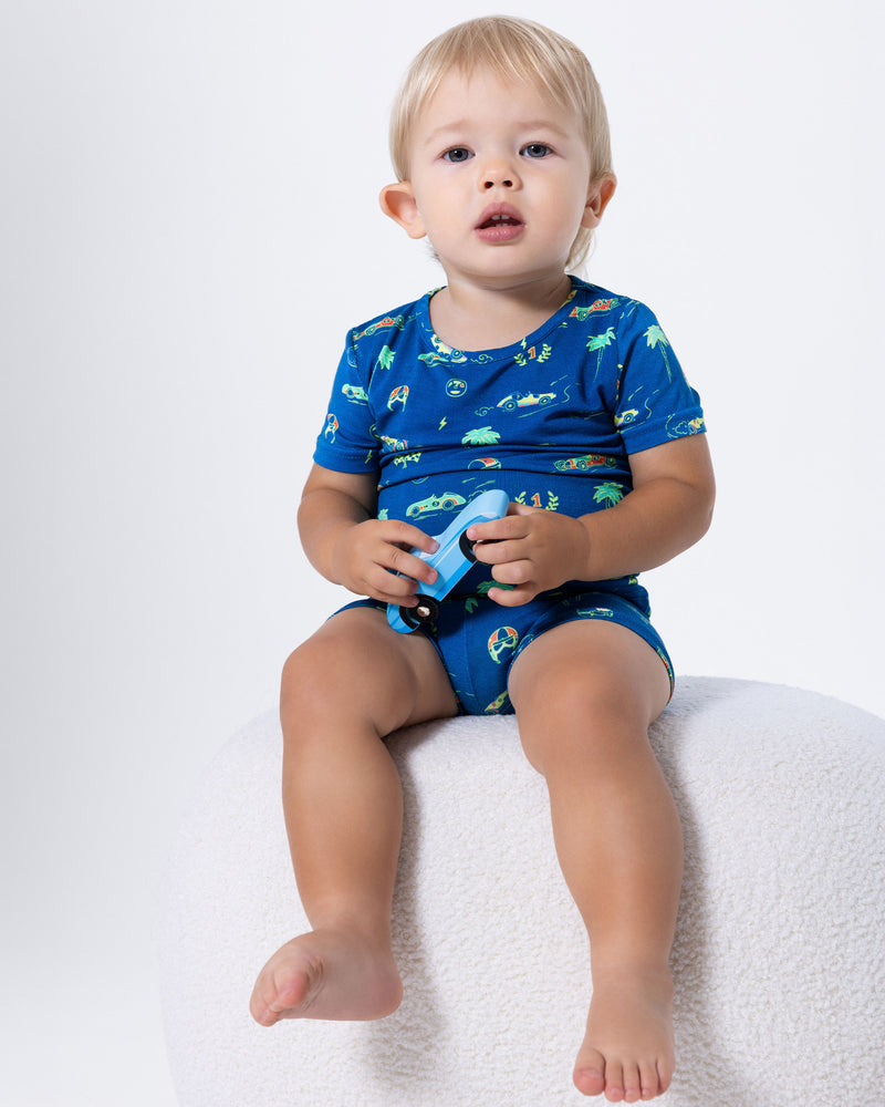 Monaco Blue Bamboo Kids Pajama Short Set