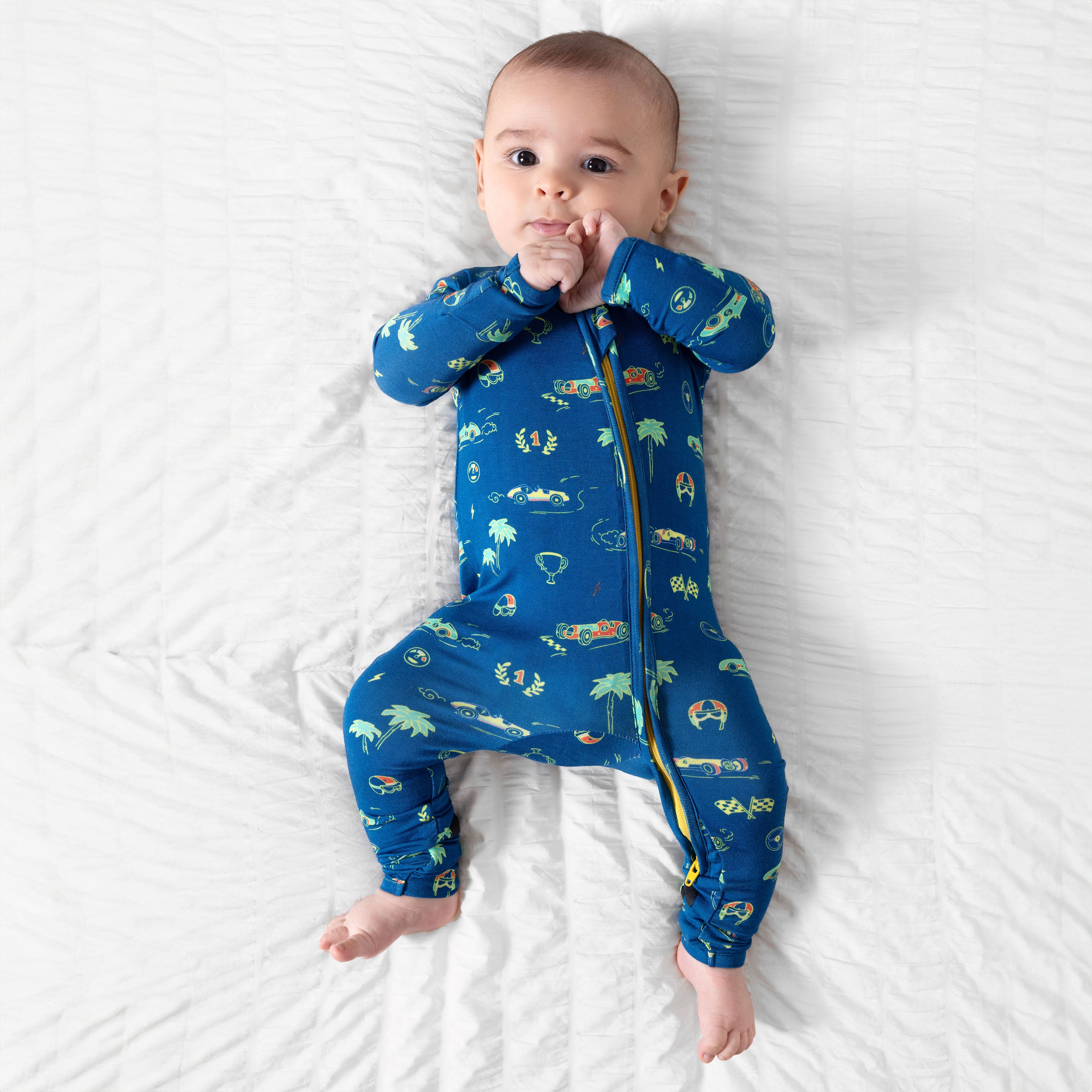 Monaco Blue Bamboo Convertible Footie | Bellabu Bear