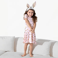 Easter Bunny Pink Bamboo Girls' Short Sleeve Dress