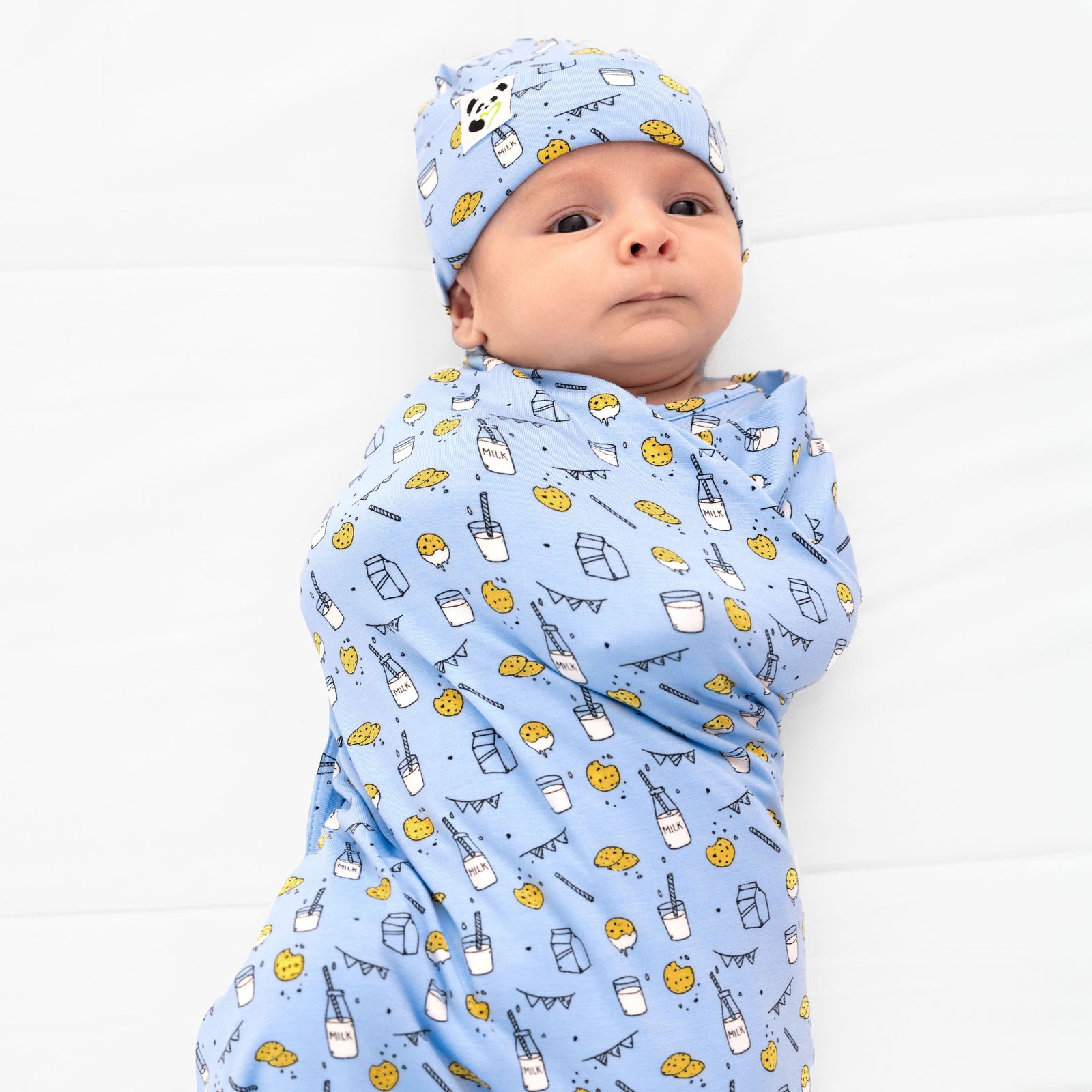 Milk & Cookies Blue Bamboo Swaddle & Beanie Set