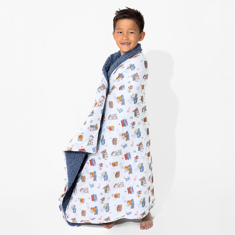 Vintage Suitcases Bamboo Sherpa Blanket