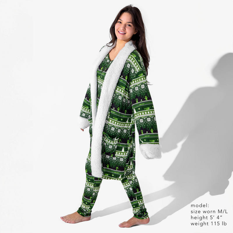 Minecraft Creeper Holiday Bamboo Adult Sherpa Bathrobe