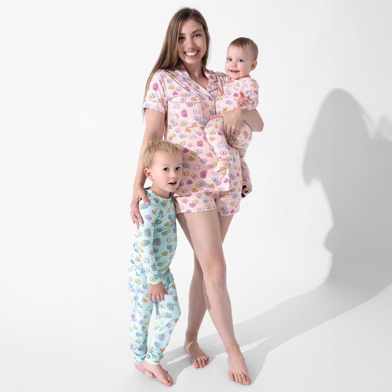 Candy Hearts Blue Bamboo Kids Pajamas