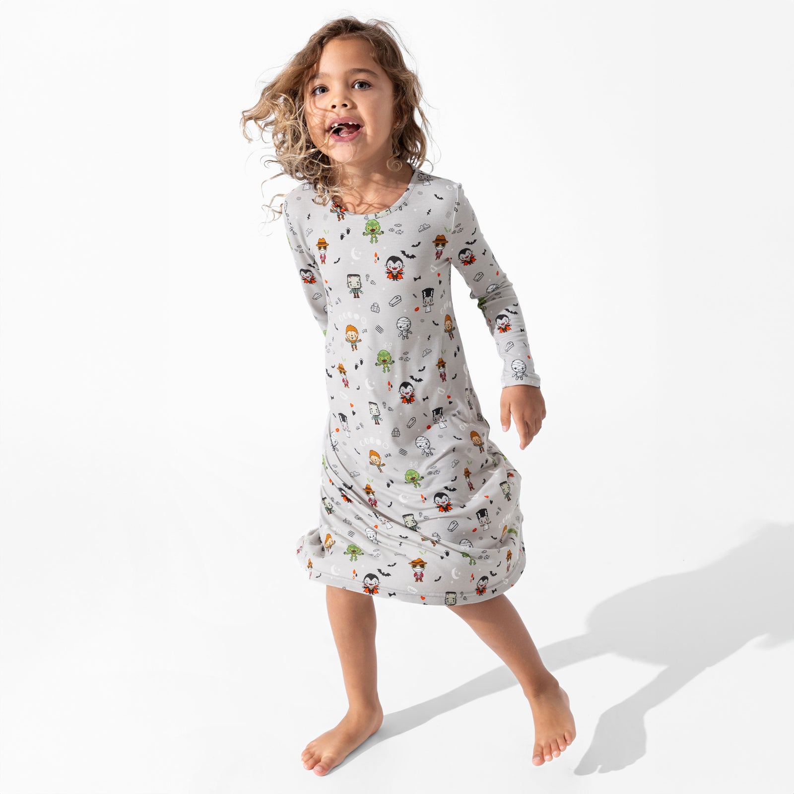 Little Monsters Bamboo Girls' Long Sleeve Dress