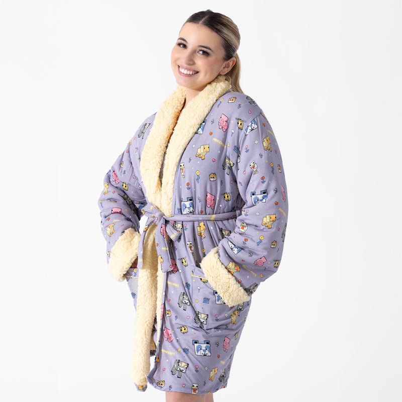 Minecraft Pixel Pals Bamboo Adult Sherpa Bathrobe