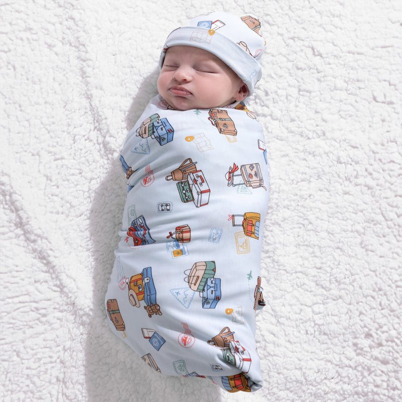 Vintage Suitcases Bamboo Swaddle & Beanie Set