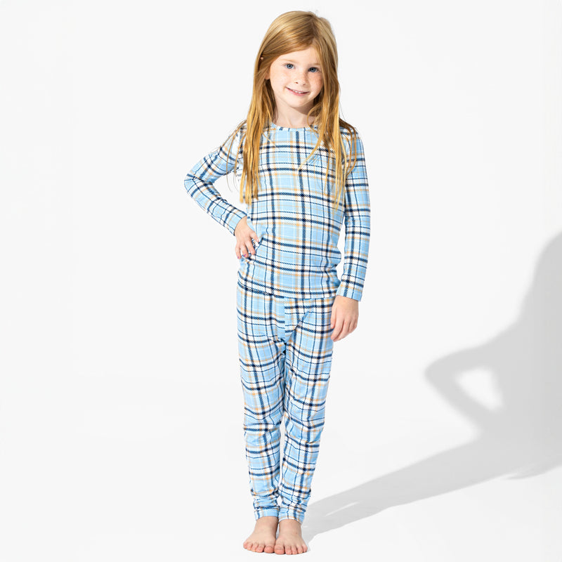 Holiday Plaid Blue Bamboo Kids Pajamas