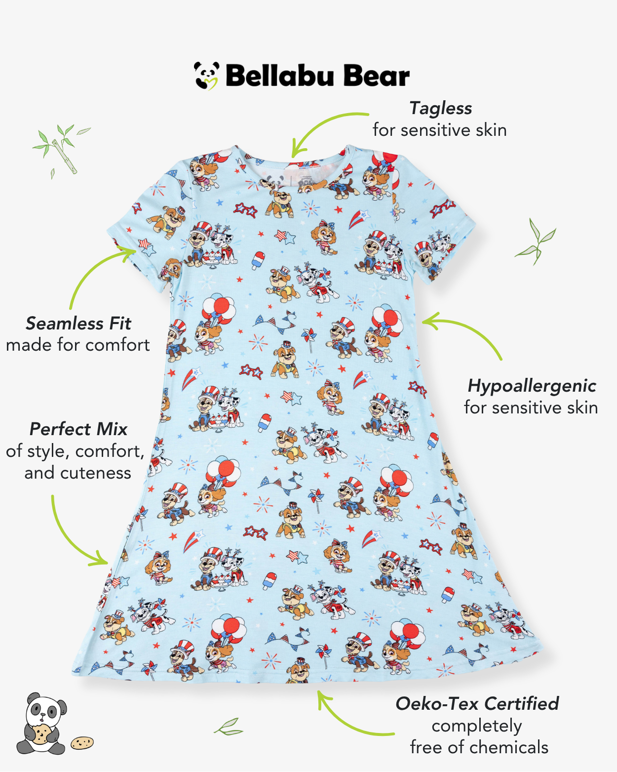 PAW Patrol: Patriotic Pups Bamboo Girls' Short Sleeve Dress