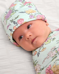Petals & Posies Bamboo Swaddle & Beanie Set