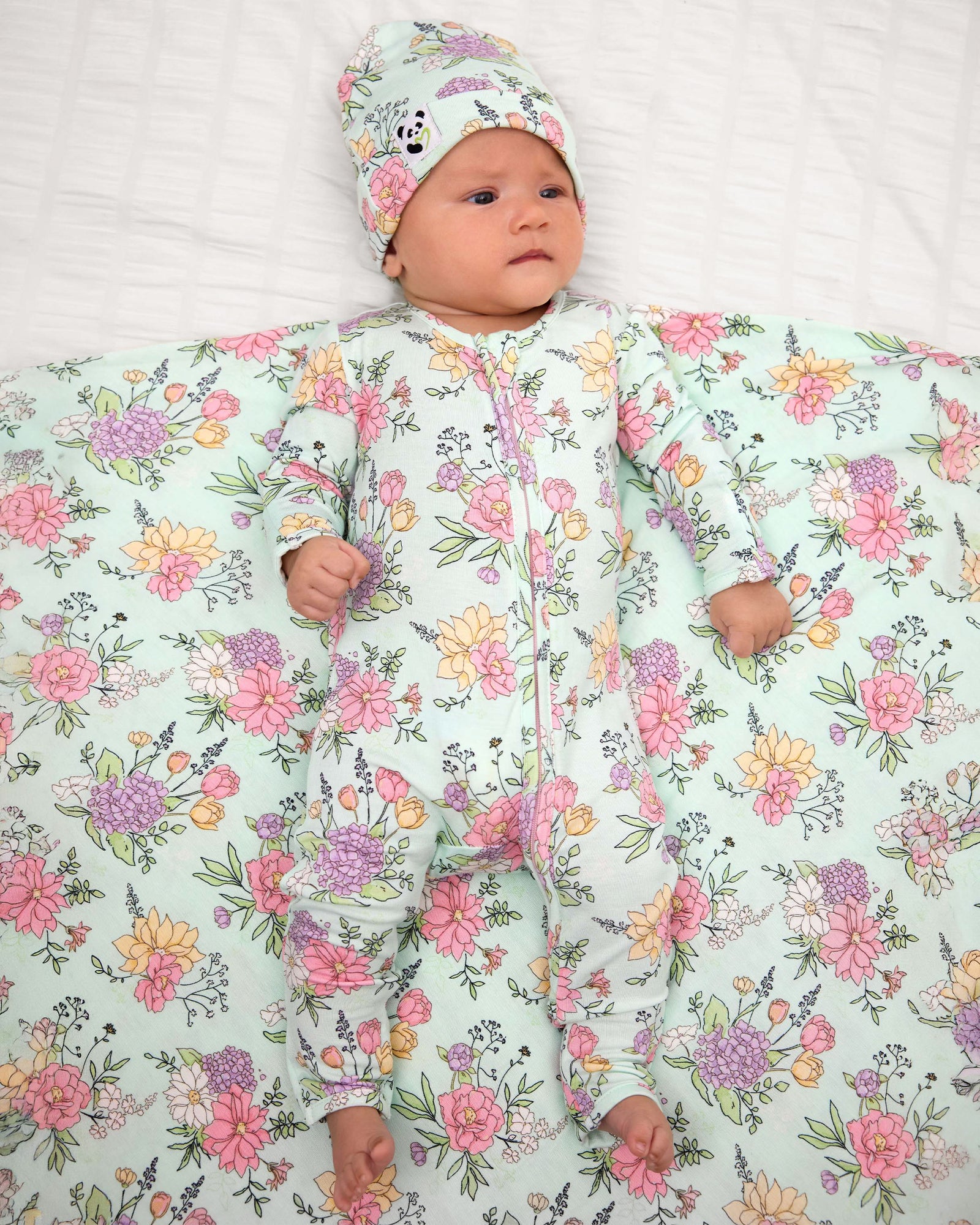 Petals & Posies Bamboo Swaddle & Beanie Set