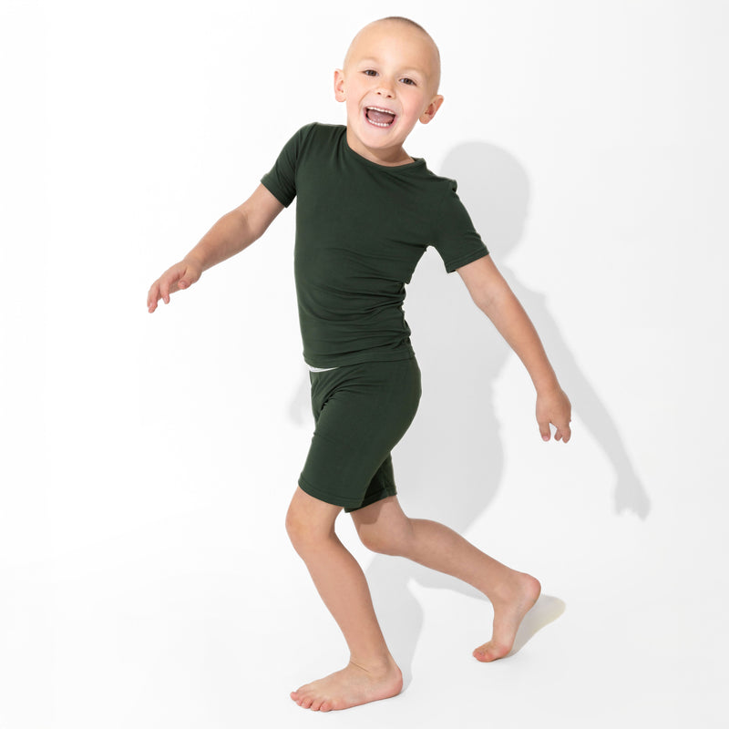 Pine Green Bamboo Kids Pajama Short Set