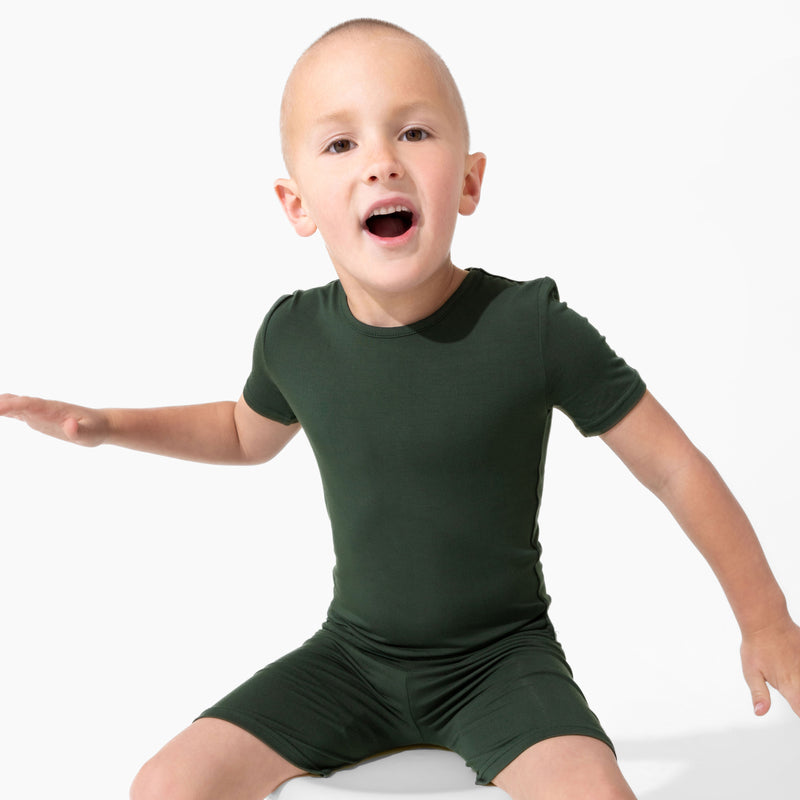 Pine Green Bamboo Kids Pajama Short Set