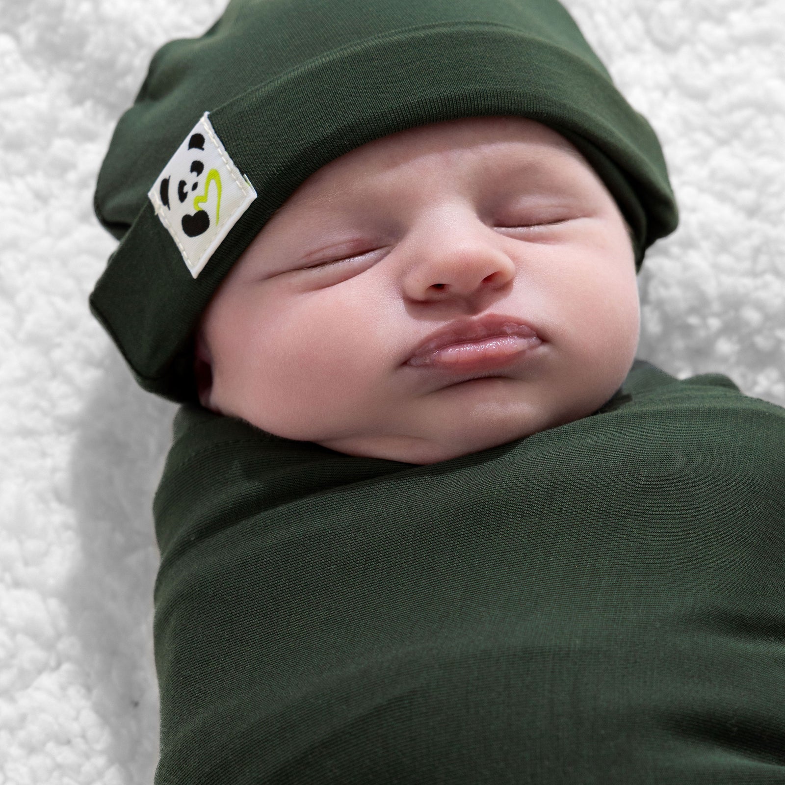 Pine Green Bamboo Swaddle & Beanie Set