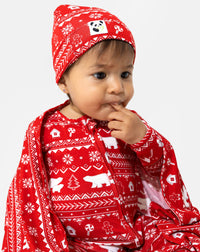 Polar Isle Red Bamboo Swaddle & Beanie Set