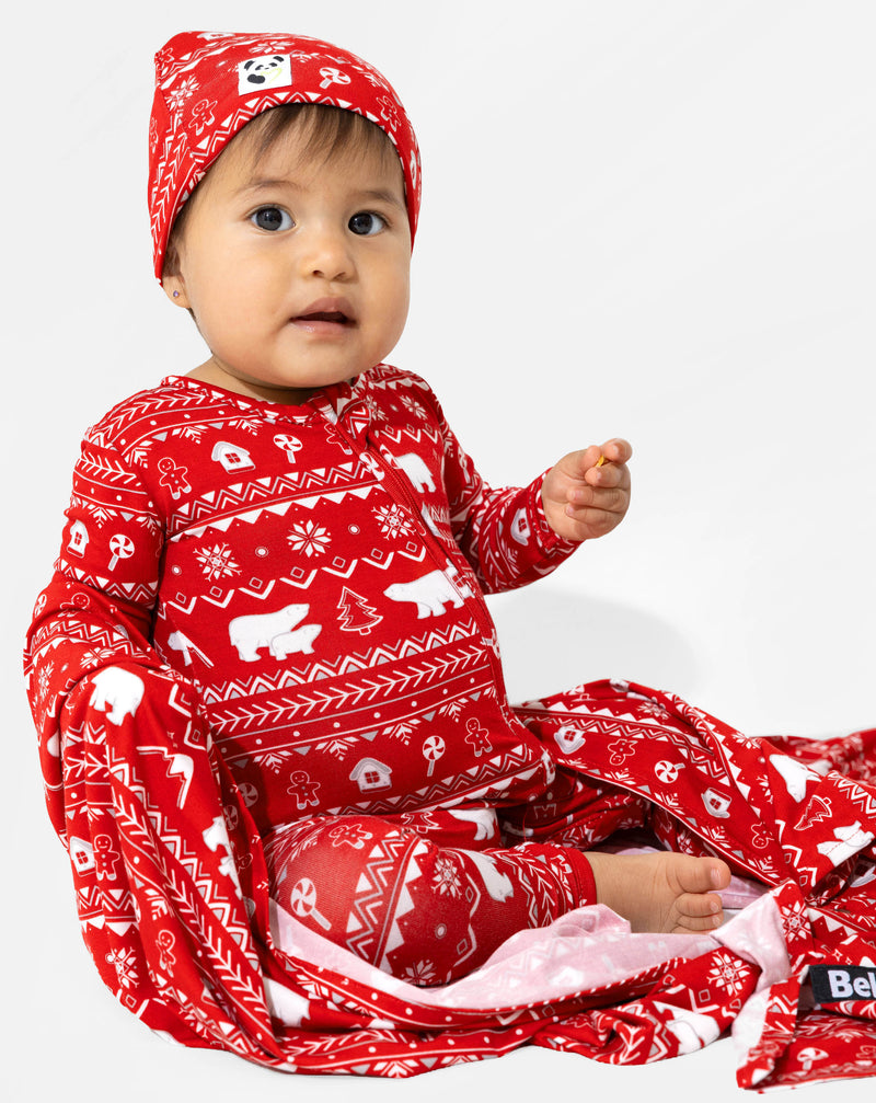 Polar Isle Red Bamboo Swaddle & Beanie Set