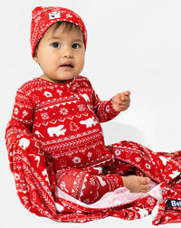 Polar Isle Red Bamboo Swaddle & Beanie Set
