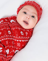 Polar Isle Red Bamboo Swaddle & Beanie Set
