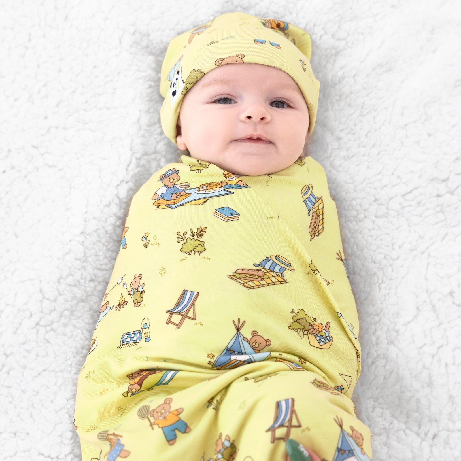 Teddy Bear Picnic Bamboo Swaddle & Beanie Set