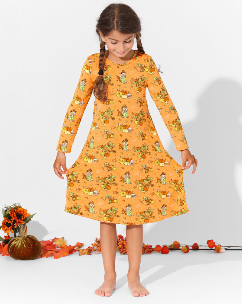 Pumpkin Bamboo Girls' Long Sleeve Dress
