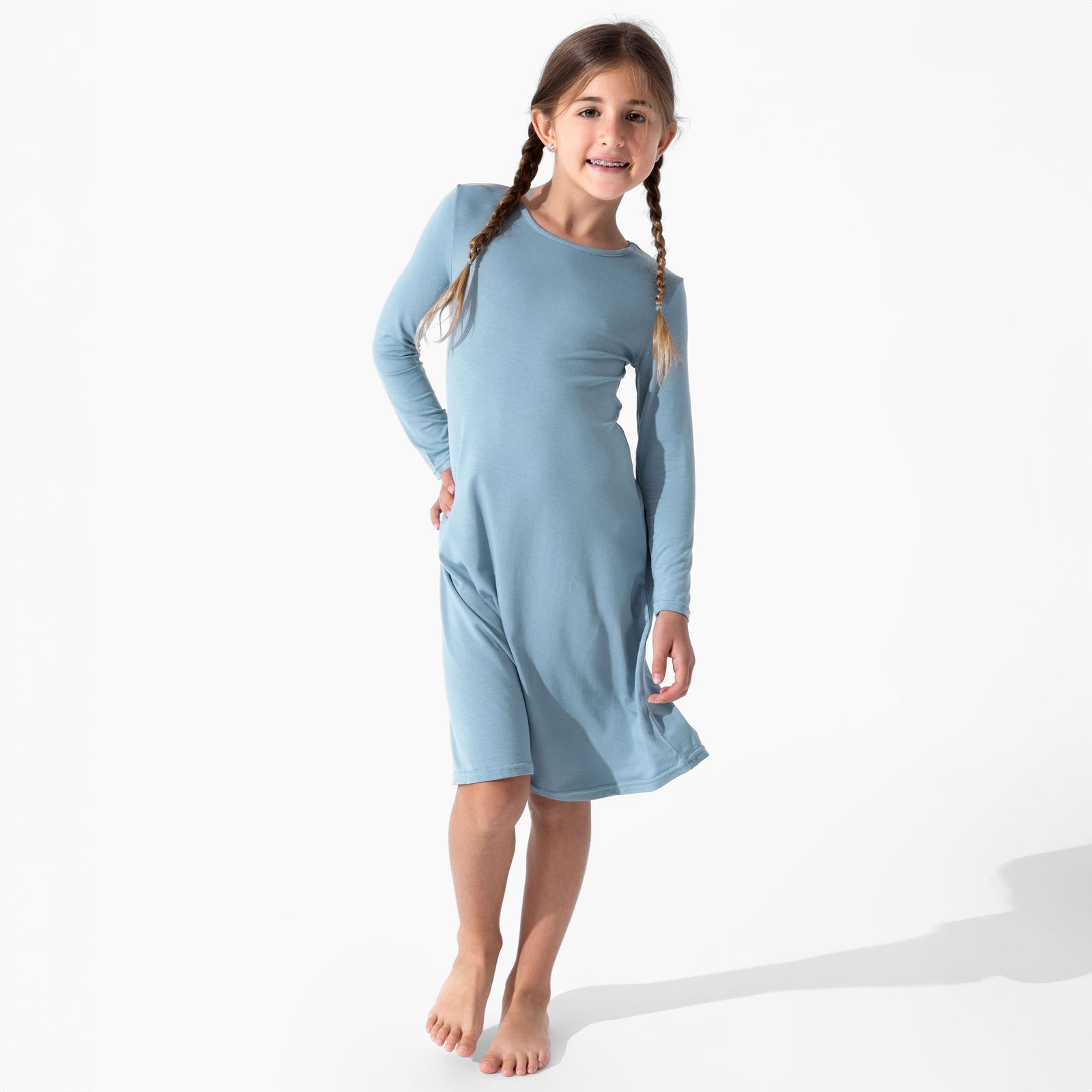 Oasis Teal Bamboo Girls' Long Sleeve Dress