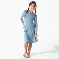 Oasis Teal Bamboo Girls' Long Sleeve Dress