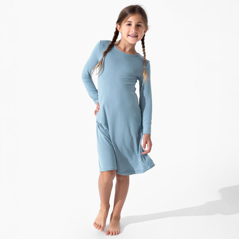 Oasis Teal Bamboo Girls' Long Sleeve Dress