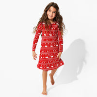 Polar Isle Red Bamboo Girls' Long Sleeve Dress