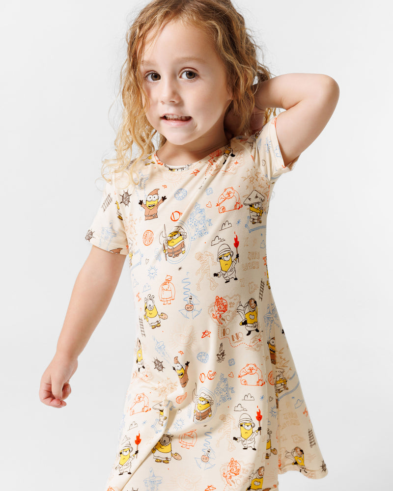 Minions: Sketch Through Time Bamboo Girls' Short Sleeve Dress