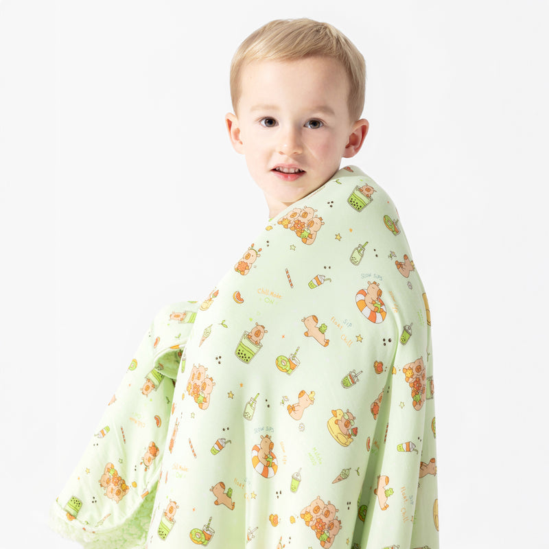 Capybara Boba Bamboo Sherpa Blanket