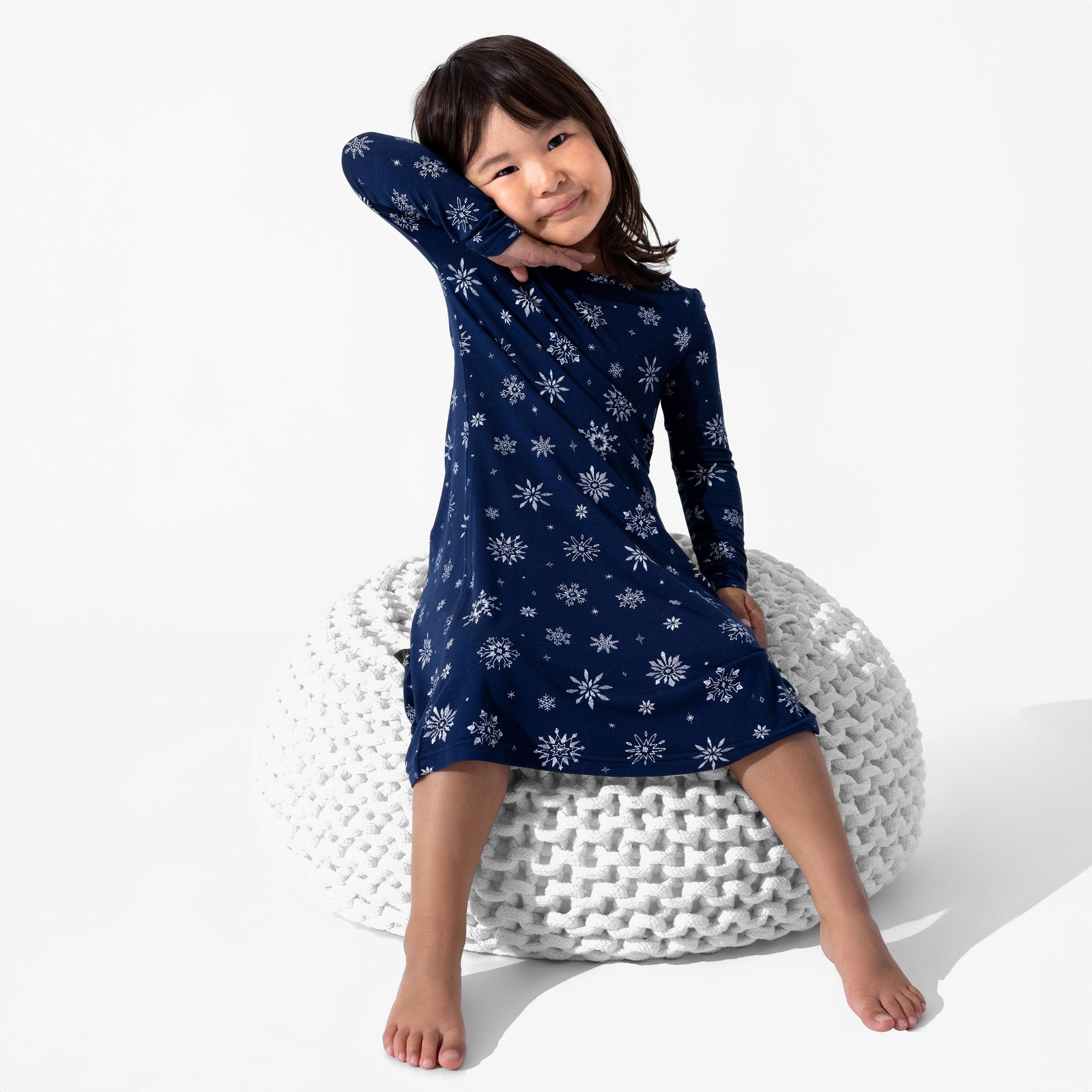 Snowflake Bamboo Girls' Long Sleeve Dress