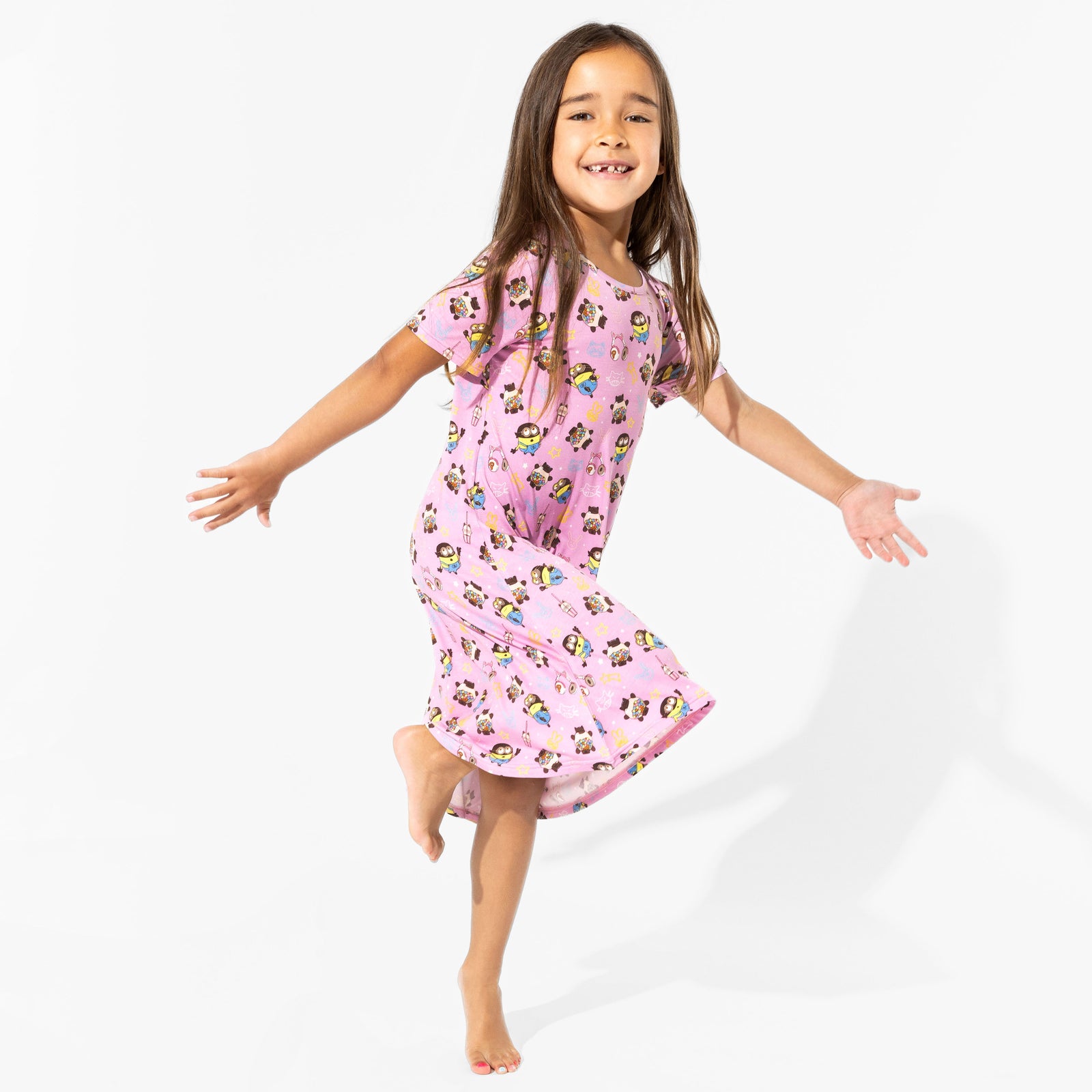 Despicable Me 4: Minions Always Popping Bamboo Girls' Short Sleeve Dress