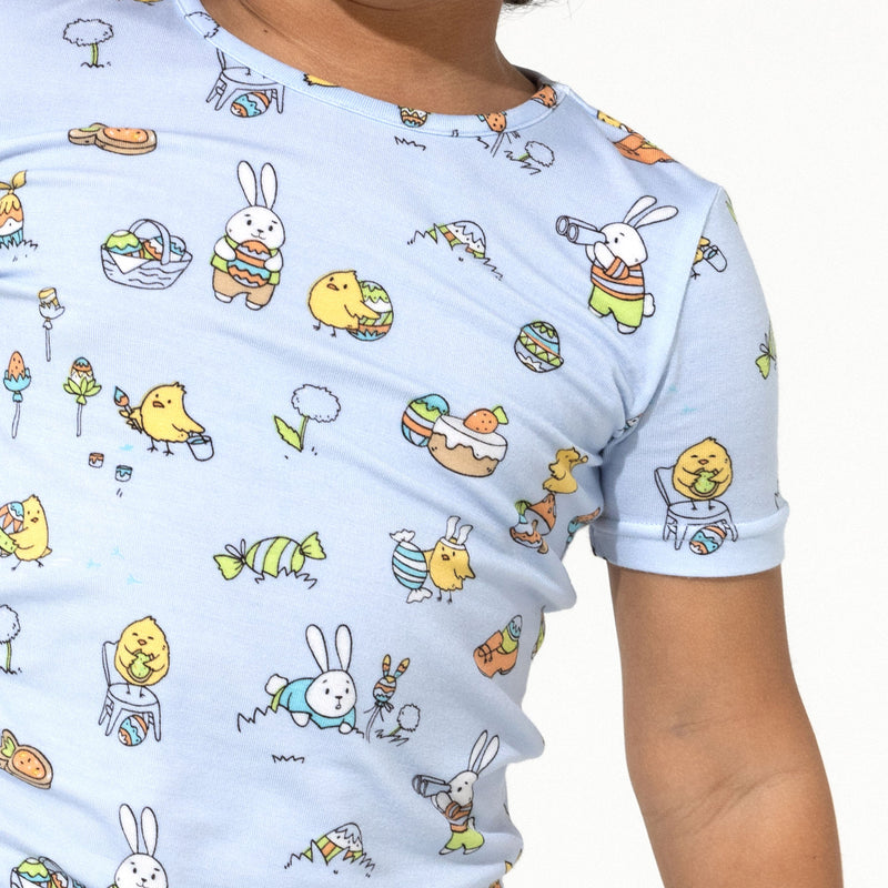 Easter Bunny Blue Bamboo Kids Pajama Short Set