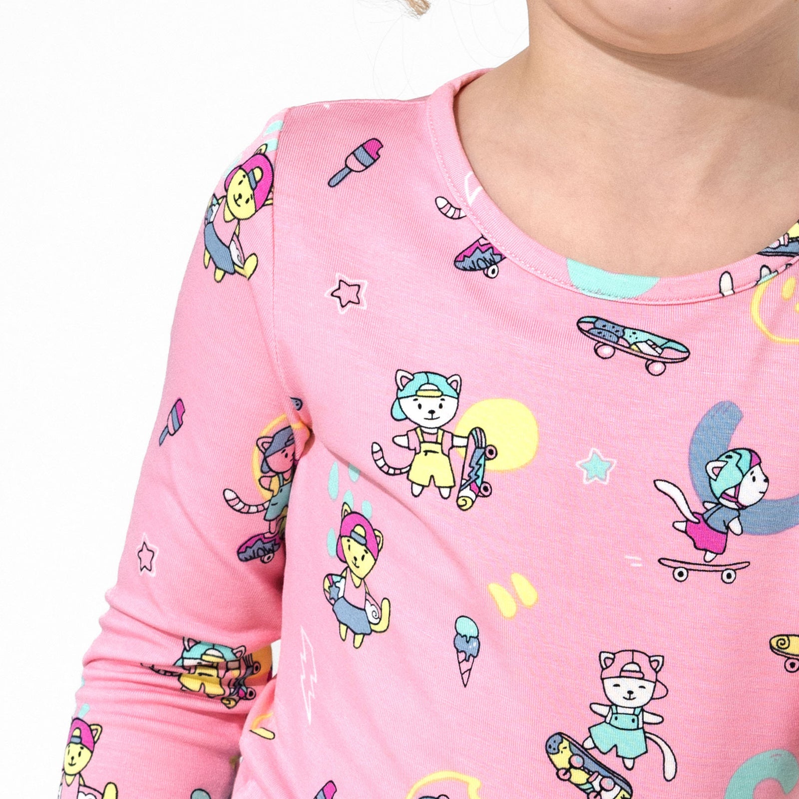 Skater Kitty Bamboo Kids Pajamas