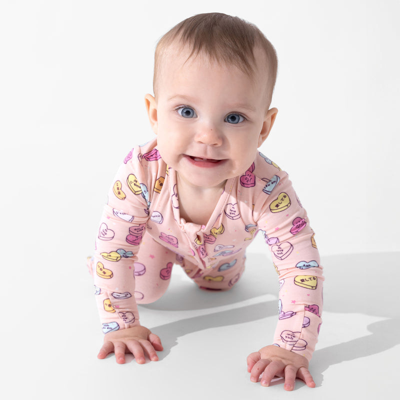 Candy Hearts Pink Bamboo Convertible Footie