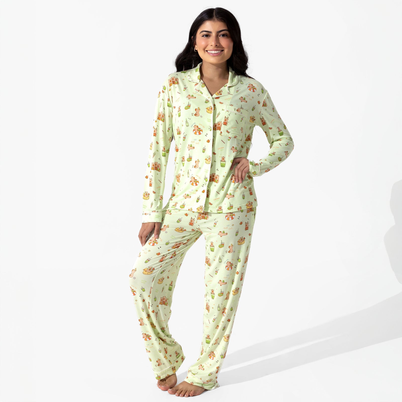 Capybara Boba Bamboo Women's Pajama Set