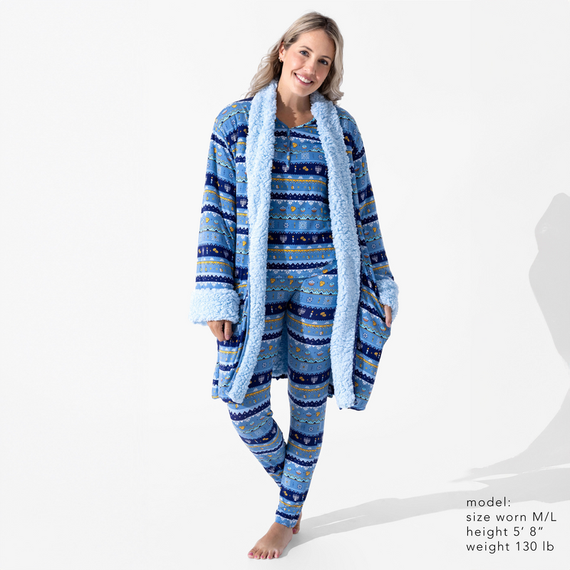 Hanukkah Fair Isle Adult Bamboo Sherpa Bathrobe