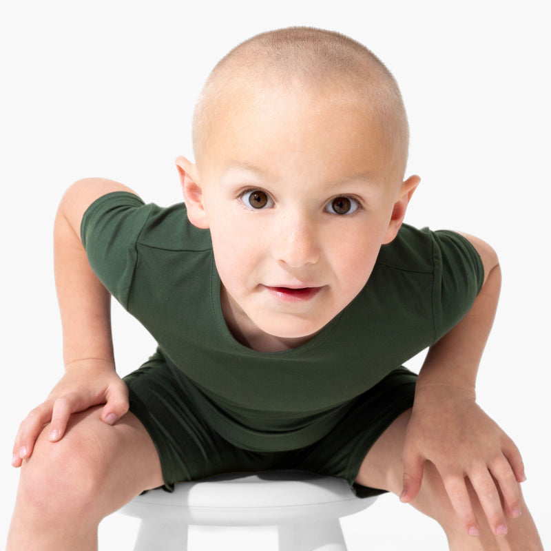 Pine Green Bamboo Kids Pajama Short Set