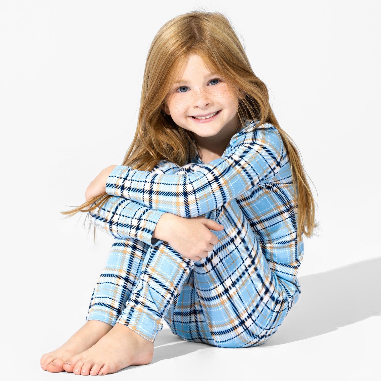 Holiday Plaid Blue Bamboo Kids Pajamas