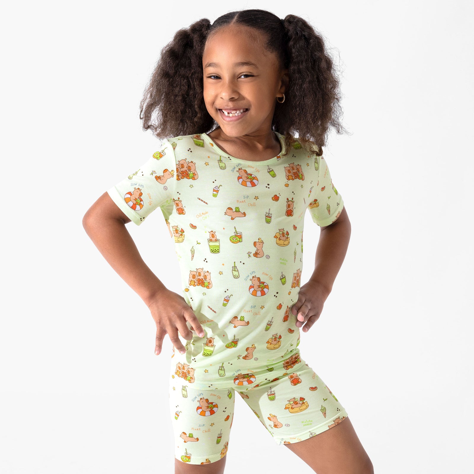 Capybara Boba Bamboo Kids Pajama Short Set