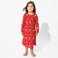 Polar Isle Red Bamboo Girls' Long Sleeve Dress